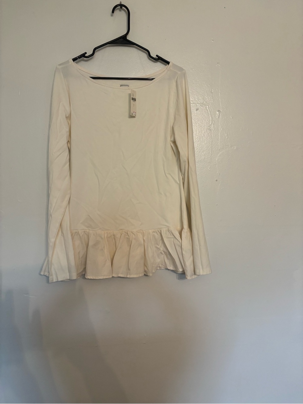 Maeve Cream Long-Sleeve Ruffle-Hem Blouse